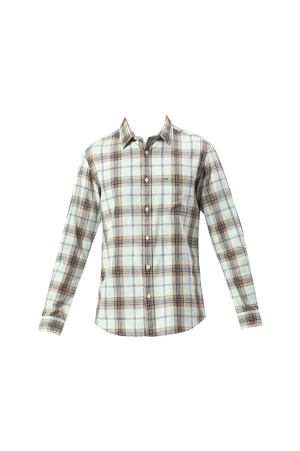 SLIM FIT COTTON HERRINGBONE TWILL CHECKS SHIRT