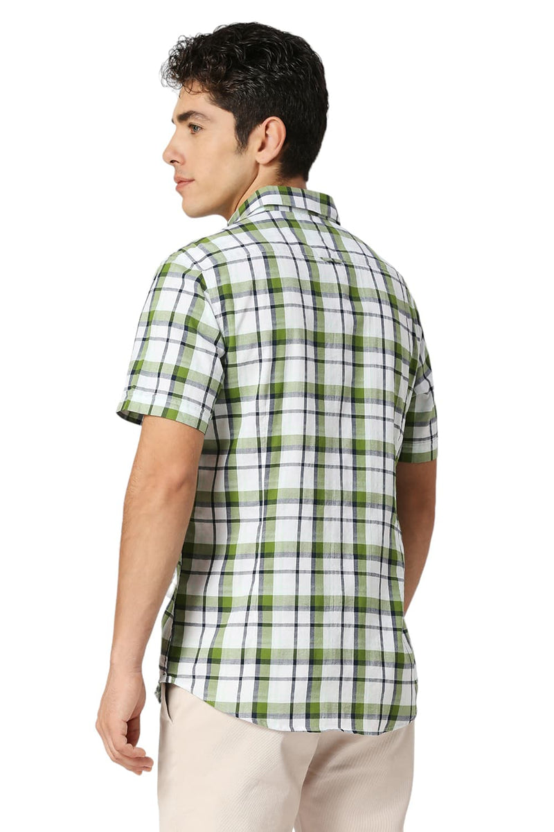 SLIM FIT COTTON OXFORD CHECKS HALFSLEEVES SHIRT