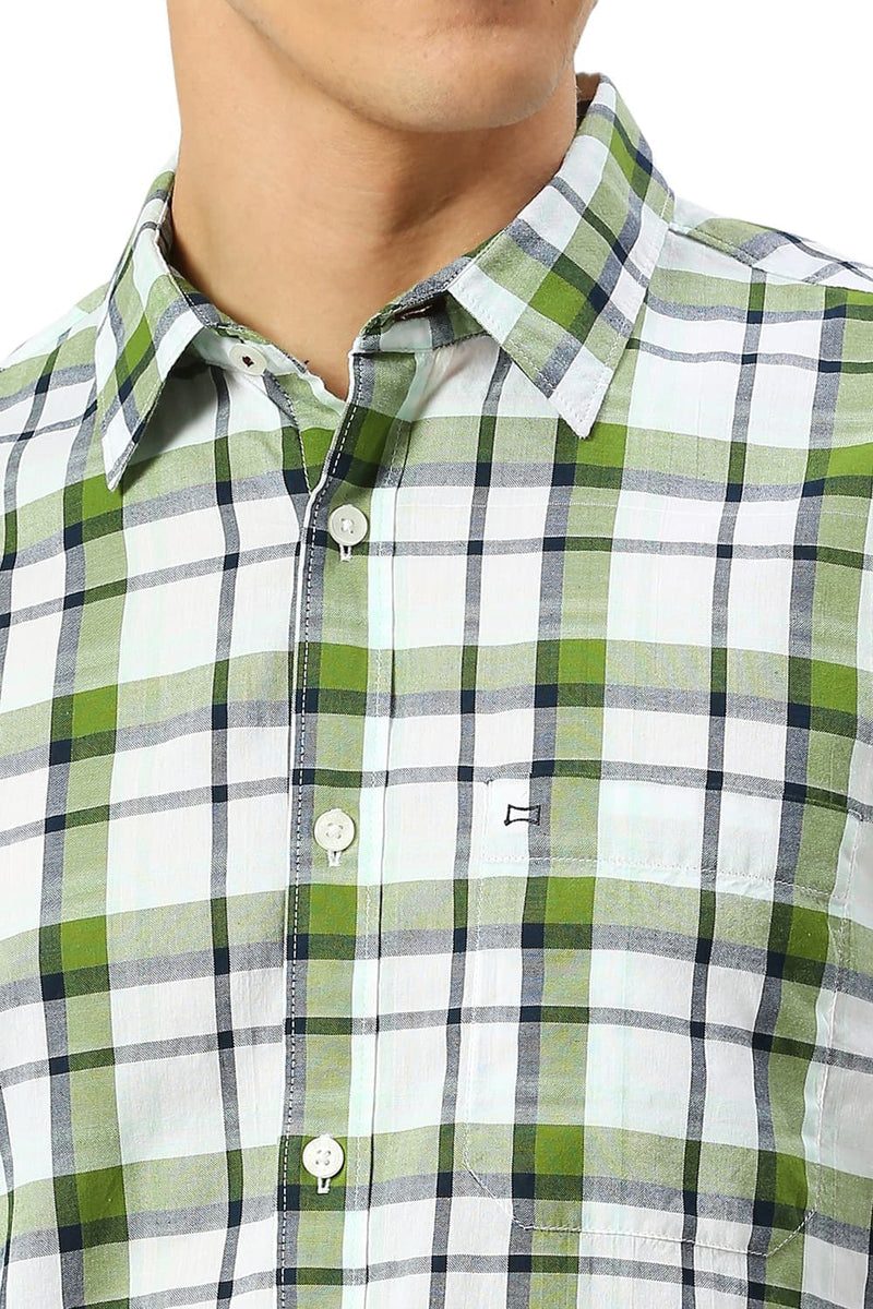 SLIM FIT COTTON OXFORD CHECKS SHIRT