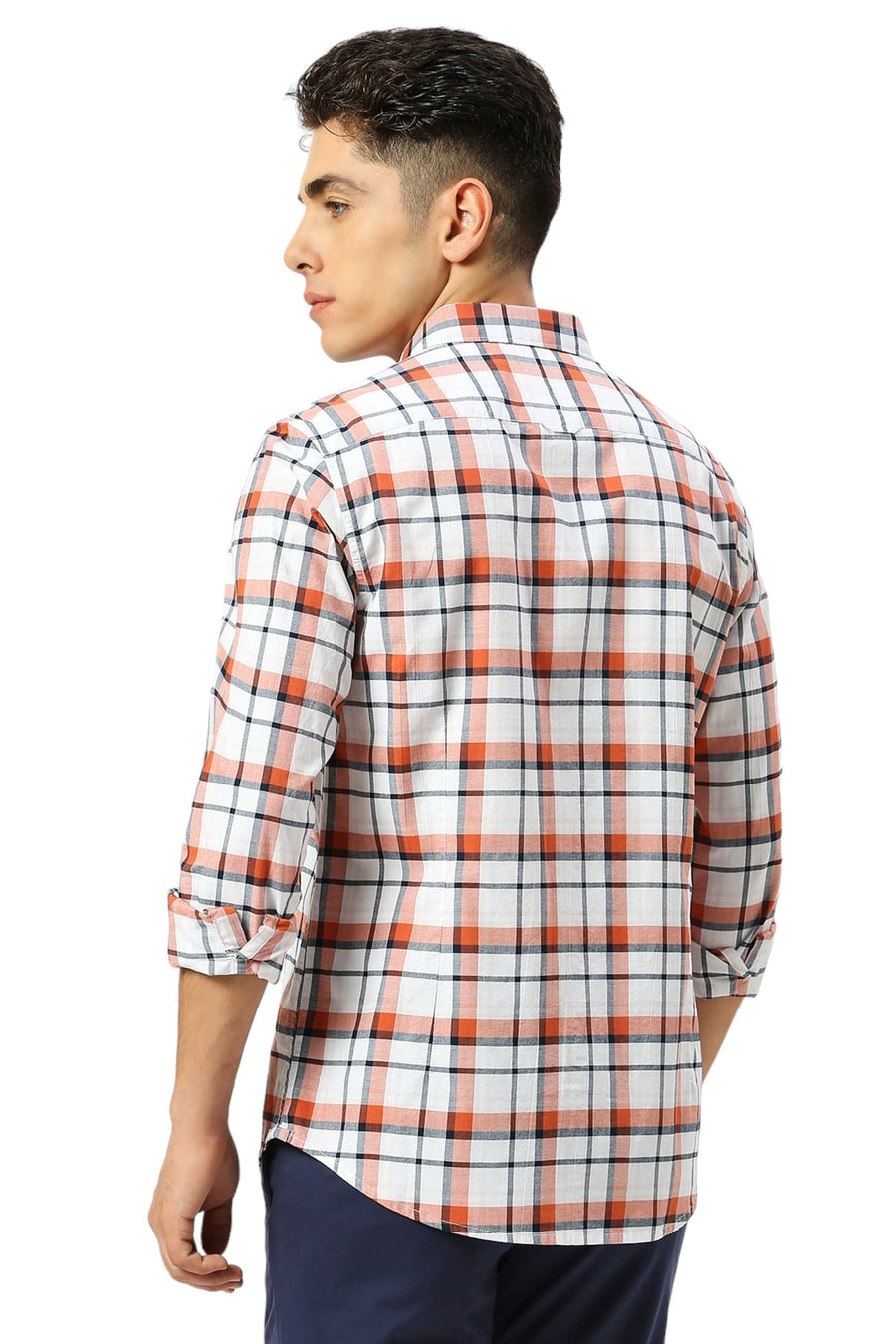 BASICS SLIM FIT CLAY BROWN COTTON OXFORD CHECKS SHIRT