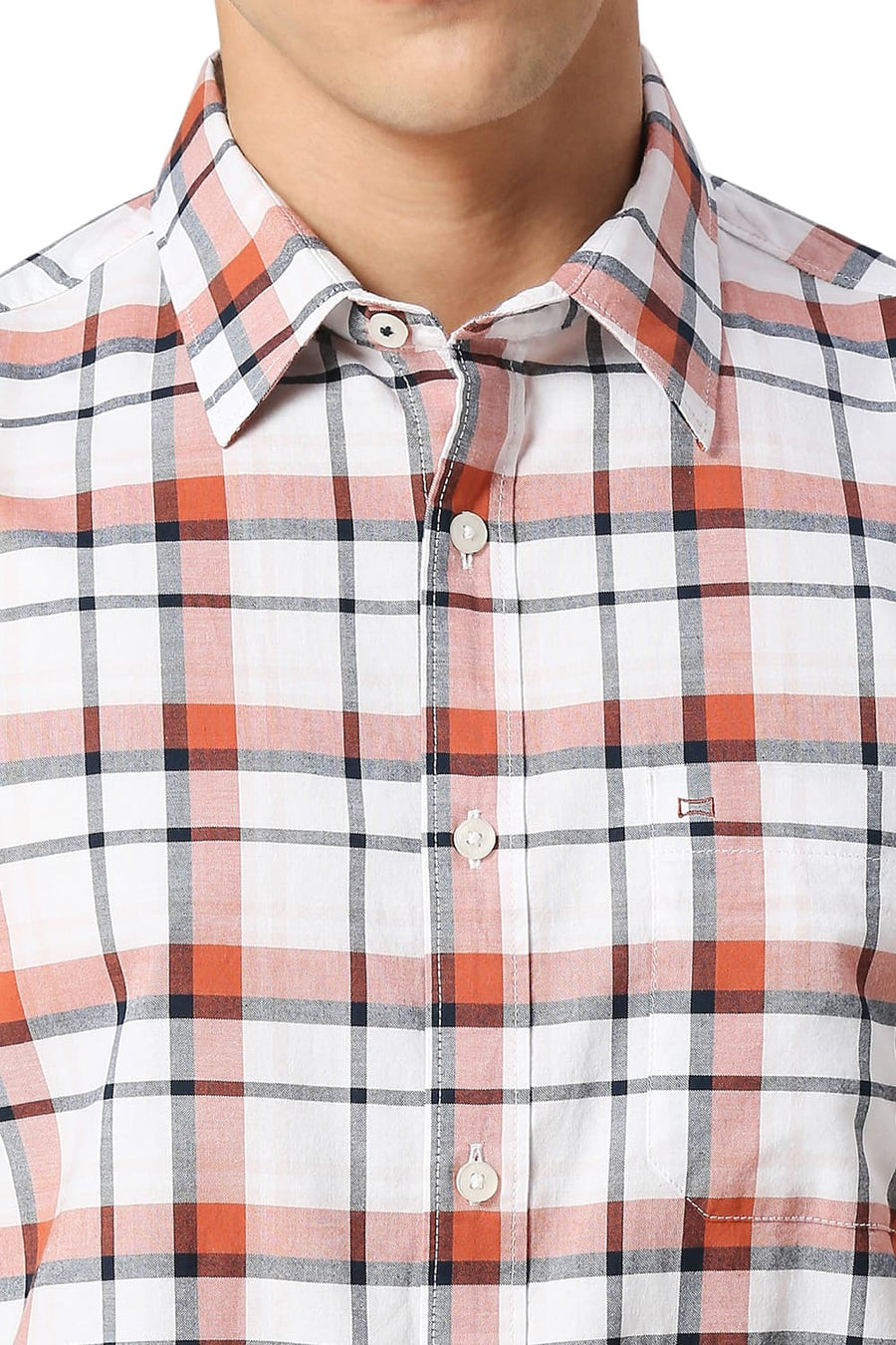 BASICS SLIM FIT CLAY BROWN COTTON OXFORD CHECKS HALFSLEEVES SHIRT