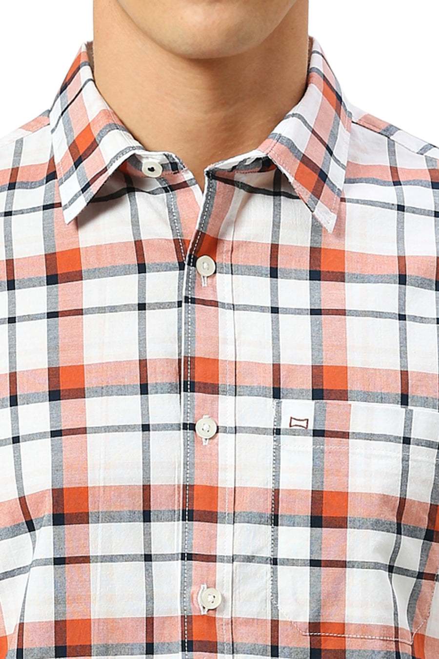 BASICS SLIM FIT CLAY BROWN COTTON OXFORD CHECKS SHIRT