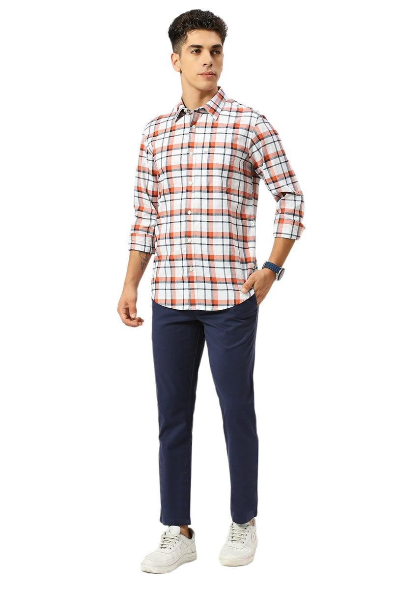 SLIM FIT COTTON OXFORD CHECKS SHIRT