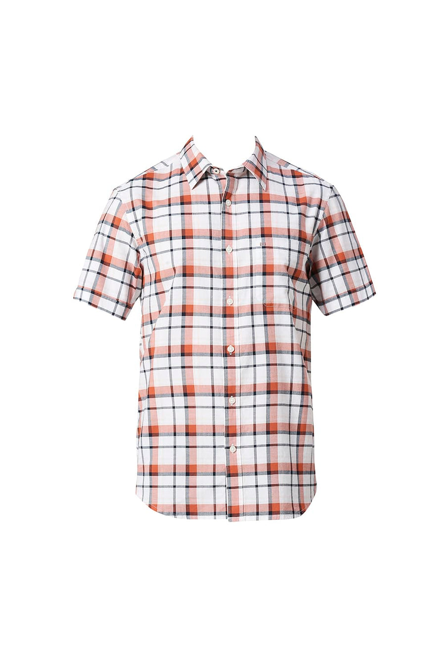BASICS SLIM FIT CLAY BROWN COTTON OXFORD CHECKS HALFSLEEVES SHIRT