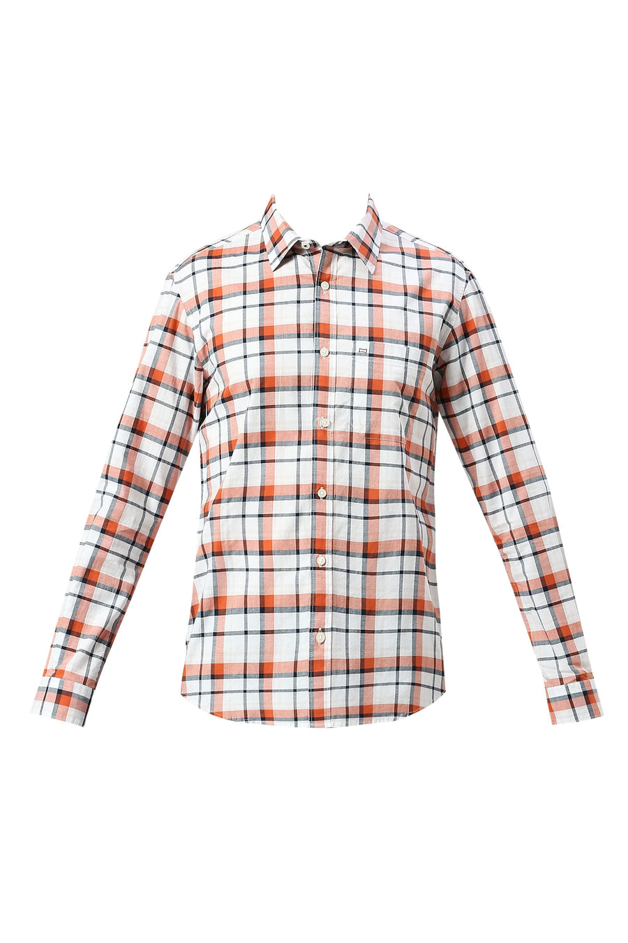 BASICS SLIM FIT CLAY BROWN COTTON OXFORD CHECKS SHIRT