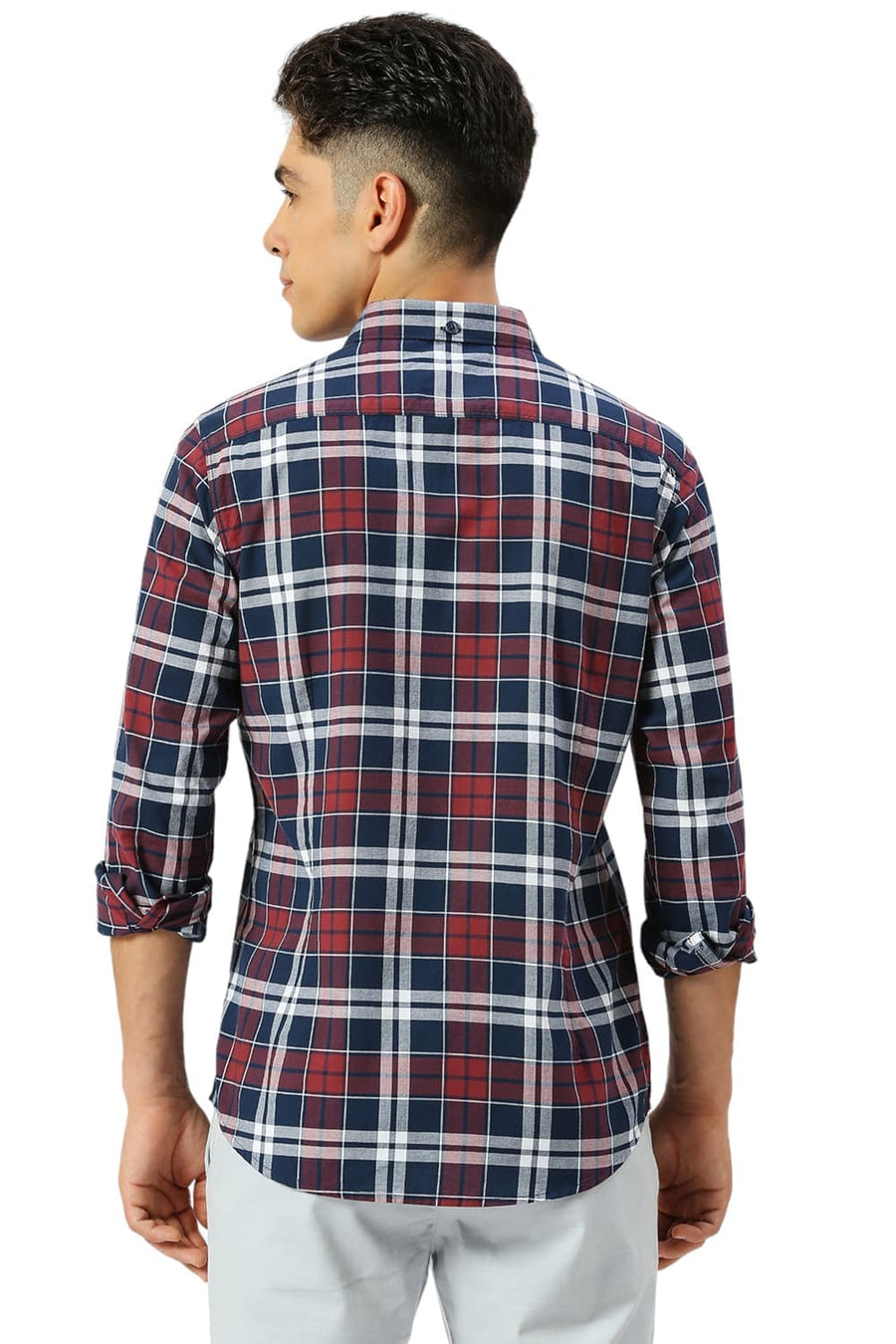 BASICS SLIM FIT NAVY OPAL COTTON OXFORD CHECKS SHIRT