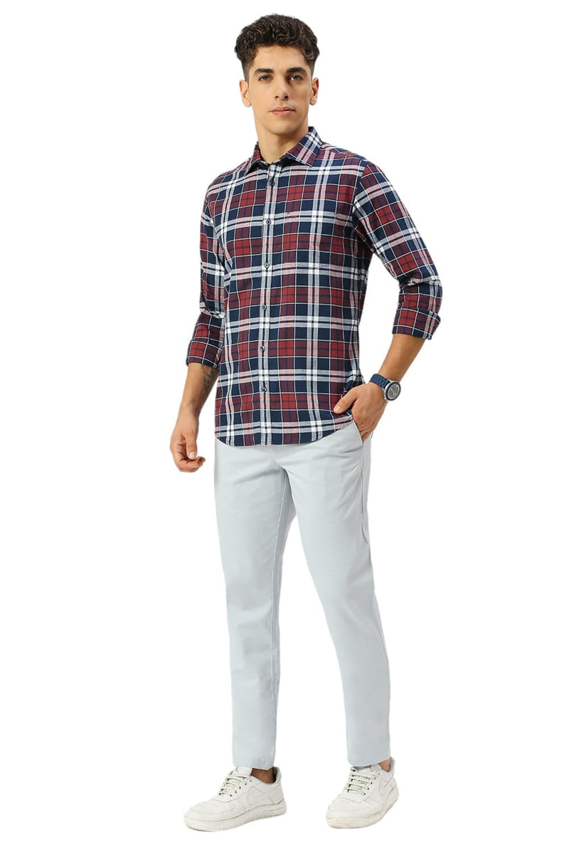 SLIM FIT COTTON OXFORD CHECKS SHIRT