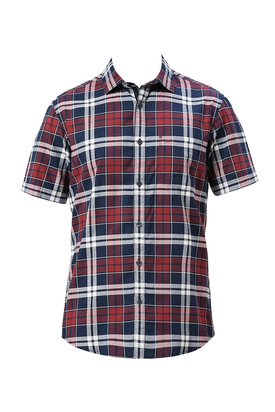 BASICS SLIM FIT NAVY OPAL COTTON OXFORD CHECKS HALFSLEEVES SHIRT