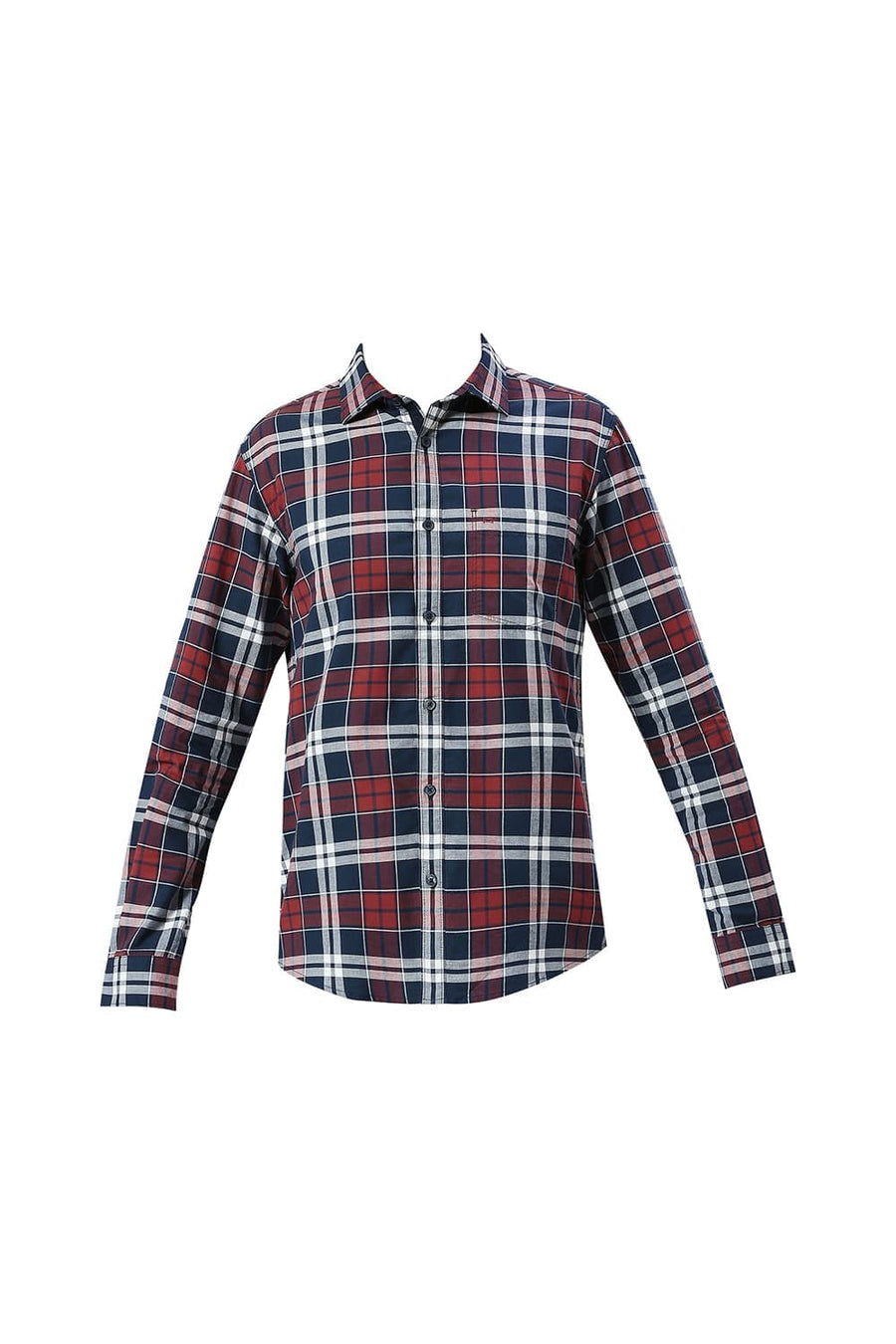 BASICS SLIM FIT NAVY OPAL COTTON OXFORD CHECKS SHIRT
