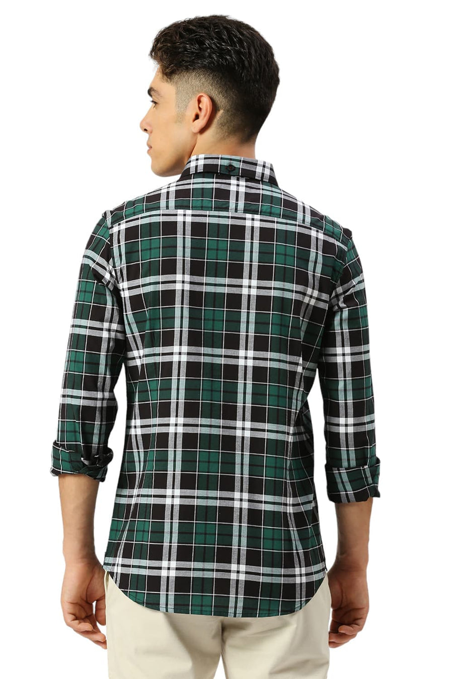 BASICS SLIM FIT FOREST BLACK COTTON OXFORD CHECKS SHIRT