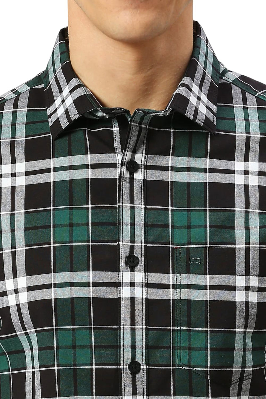 BASICS SLIM FIT FOREST BLACK COTTON OXFORD CHECKS SHIRT