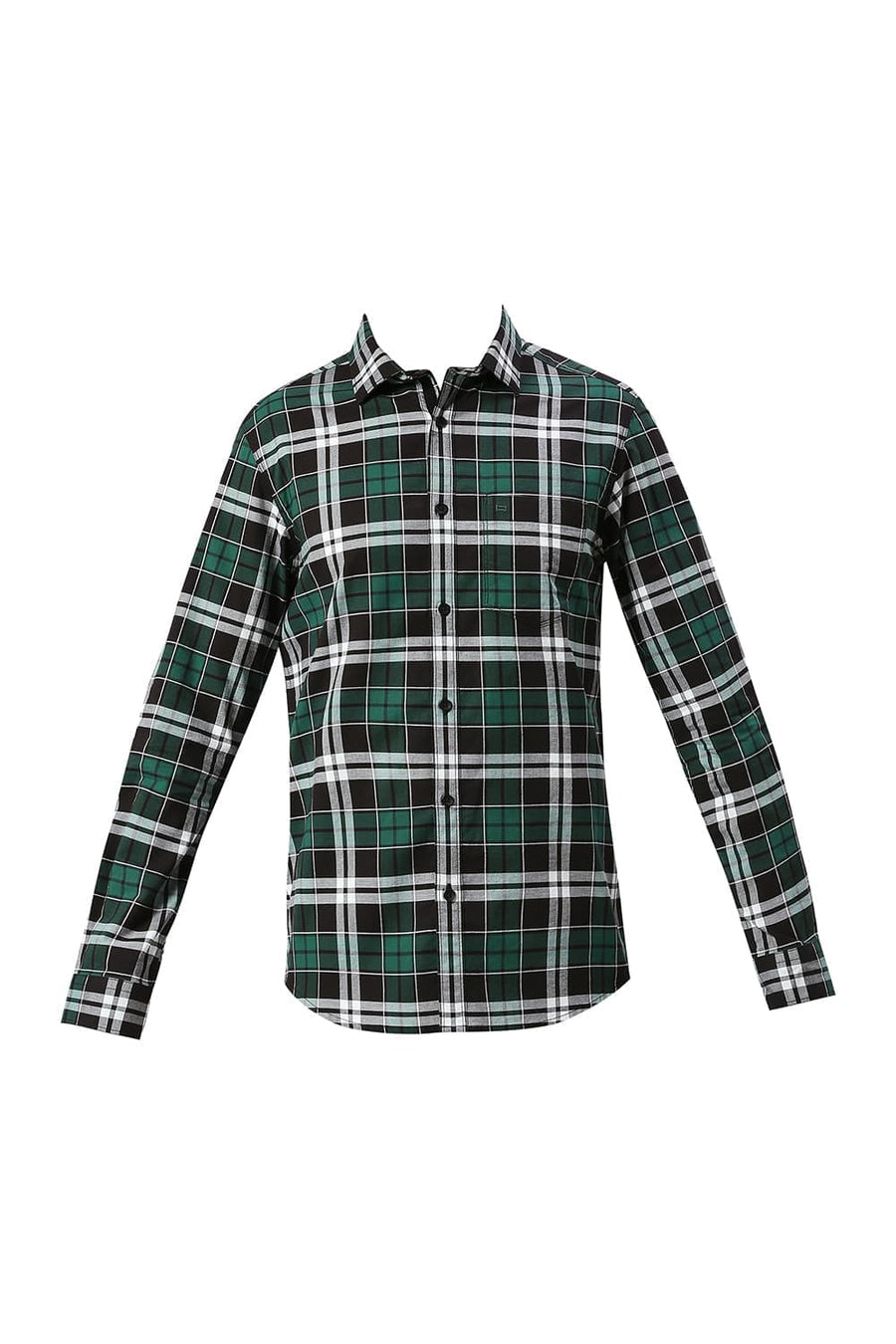 BASICS SLIM FIT FOREST BLACK COTTON OXFORD CHECKS SHIRT
