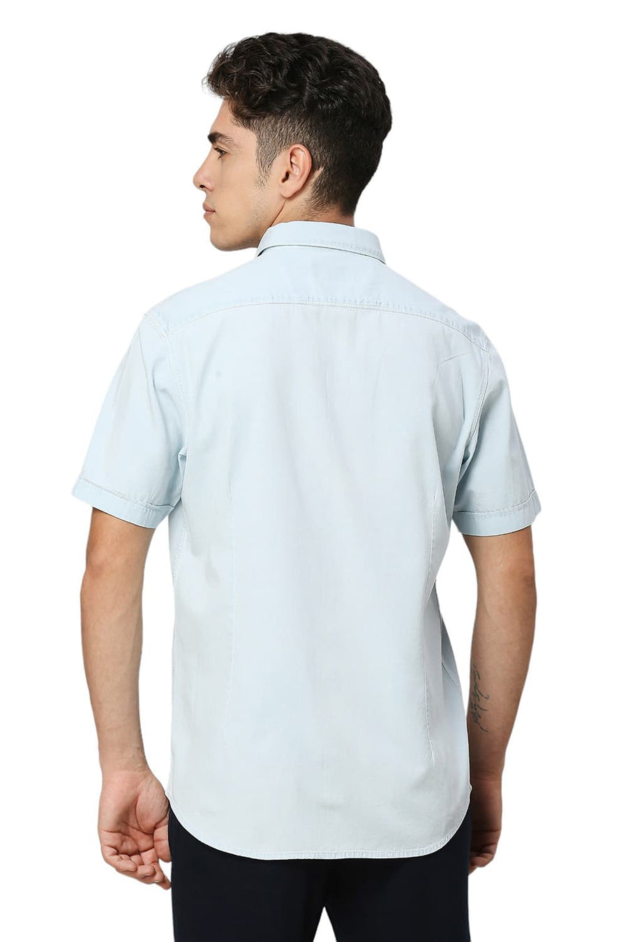 BASICS SLIM FIT MOONLIT BLUE COTTON INDIGO HALFSLEEVES SHIRT