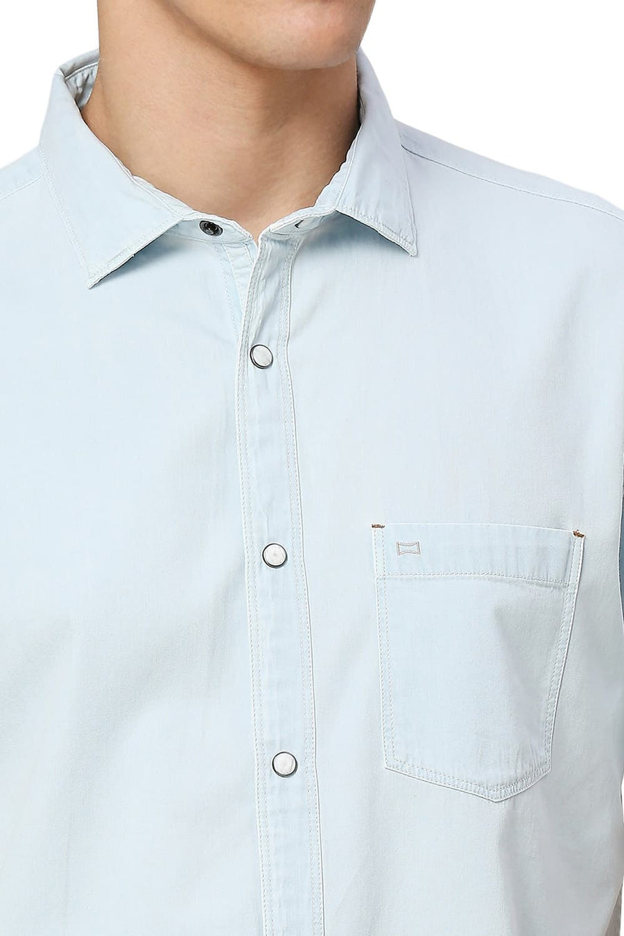 BASICS SLIM FIT MOONLIT BLUE COTTON INDIGO HALFSLEEVES SHIRT