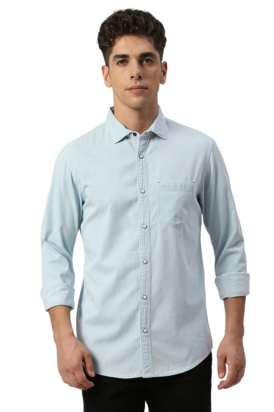 BASICS SLIM FIT MOONLIT BLUE COTTON INDIGO SHIRT