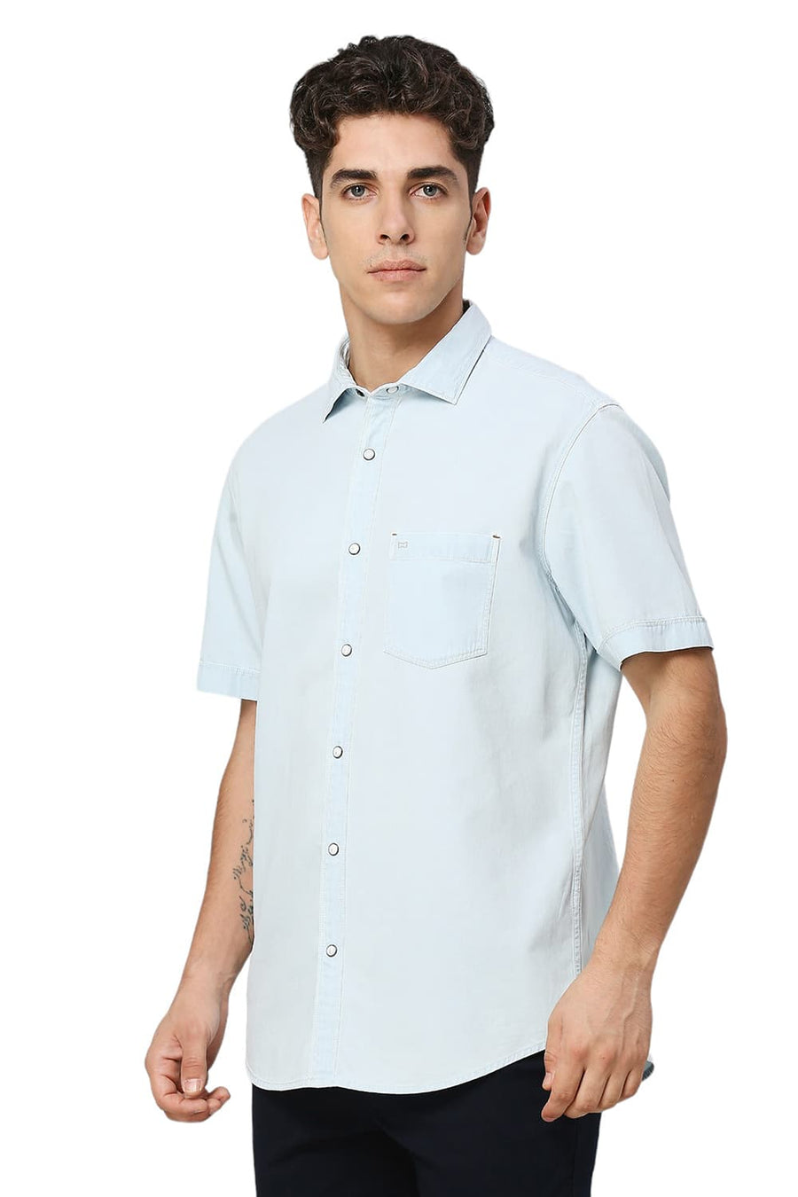 BASICS SLIM FIT MOONLIT BLUE COTTON INDIGO HALFSLEEVES SHIRT
