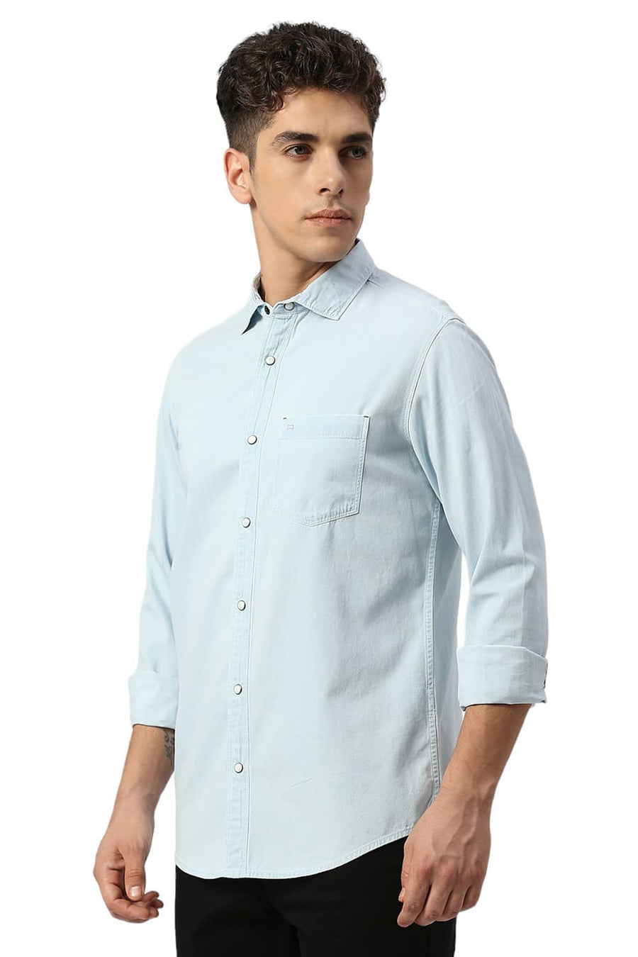 BASICS SLIM FIT MOONLIT BLUE COTTON INDIGO SHIRT