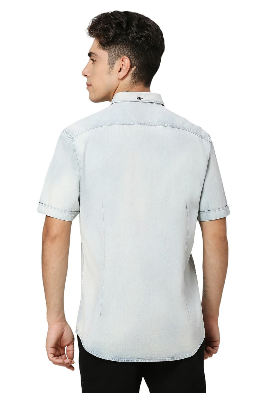 BASICS SLIM FIT PAGEANT BLUE COTTON INDIGO HALFSLEEVES SHIRT