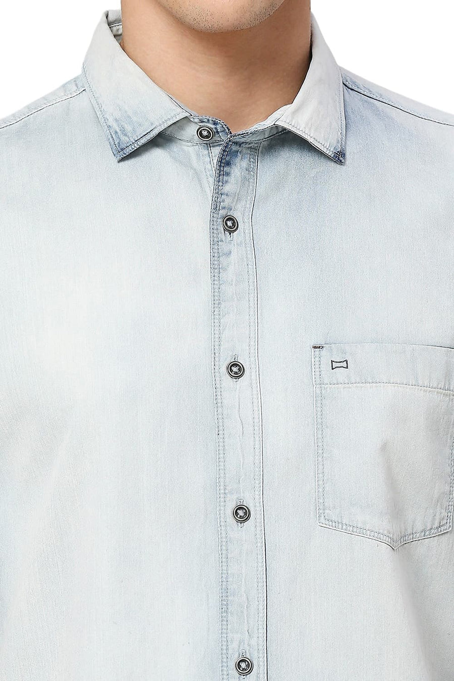 BASICS SLIM FIT PAGEANT BLUE COTTON INDIGO HALFSLEEVES SHIRT