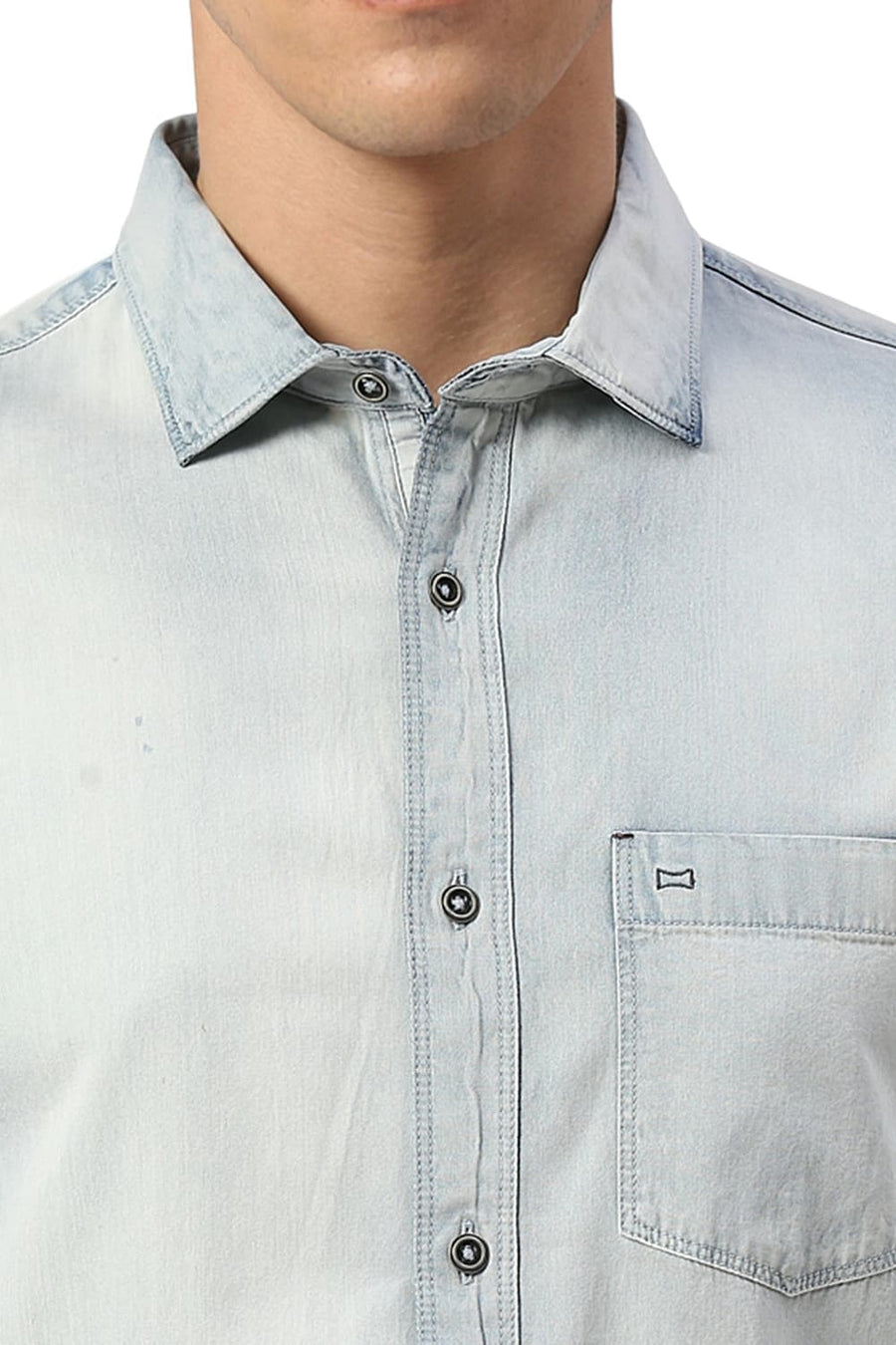 BASICS SLIM FIT PAGEANT BLUE COTTON INDIGO SHIRT