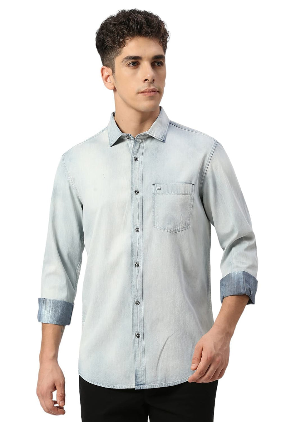BASICS SLIM FIT PAGEANT BLUE COTTON INDIGO SHIRT