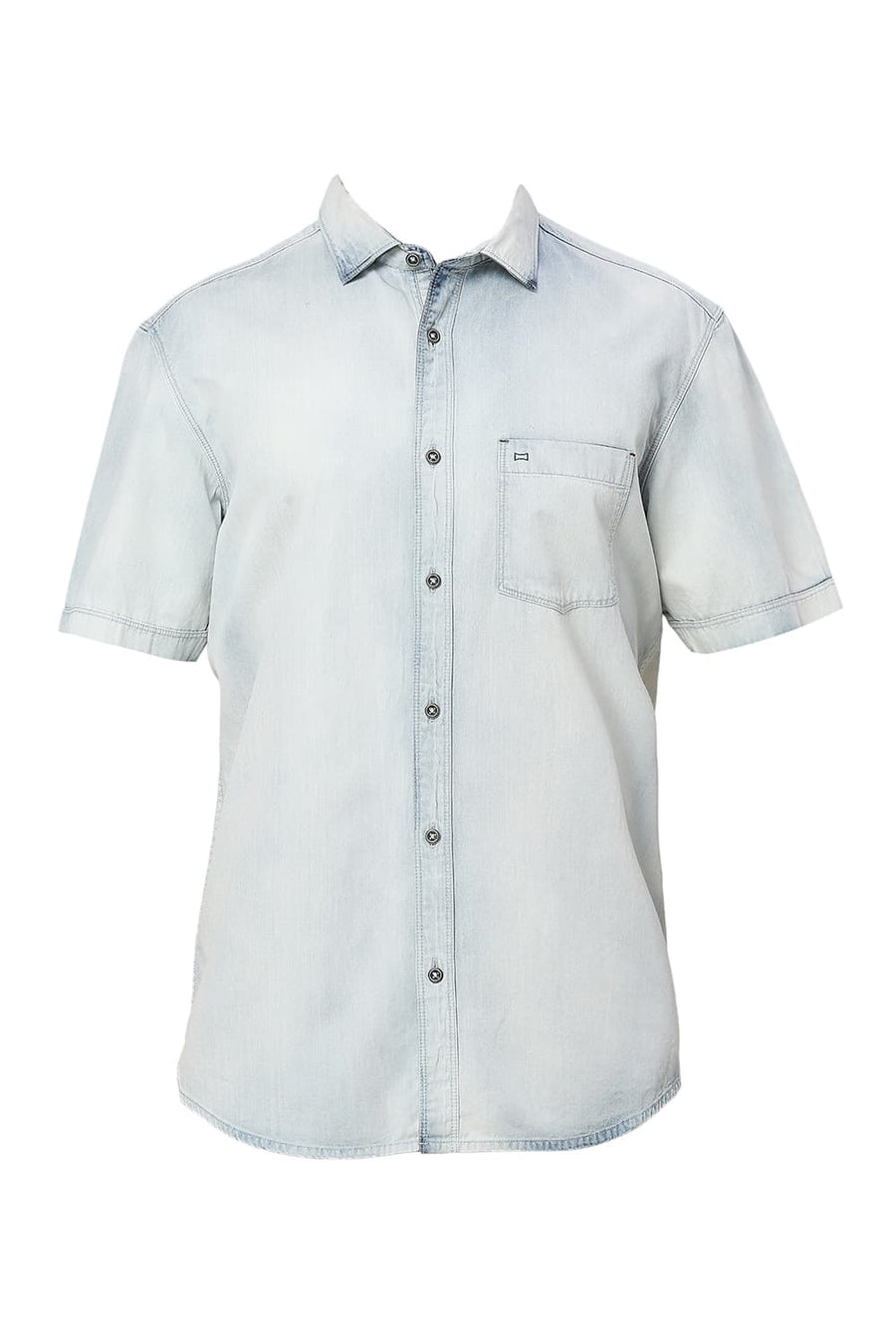 BASICS SLIM FIT PAGEANT BLUE COTTON INDIGO HALFSLEEVES SHIRT