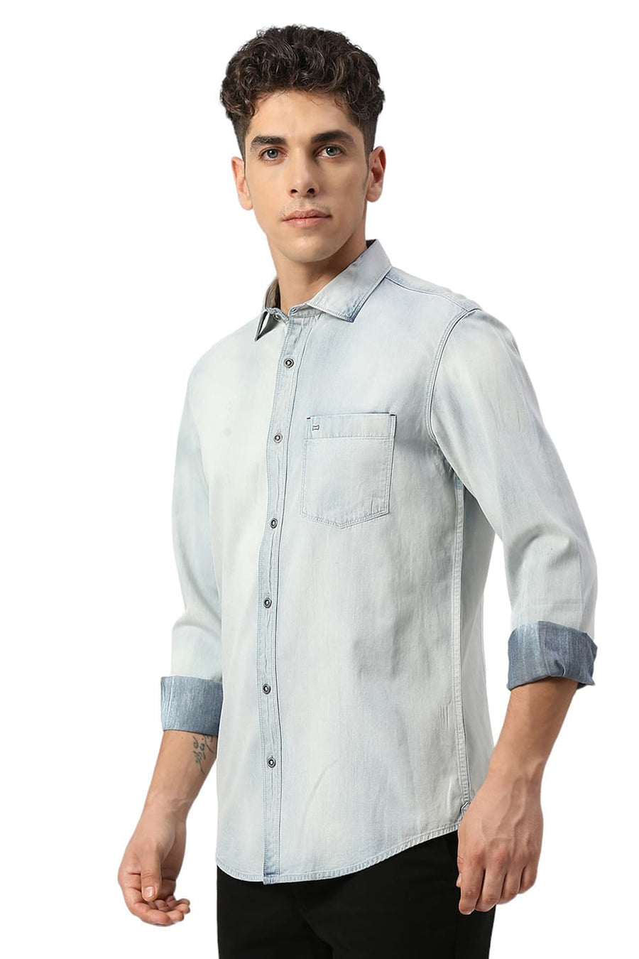 BASICS SLIM FIT PAGEANT BLUE COTTON INDIGO SHIRT