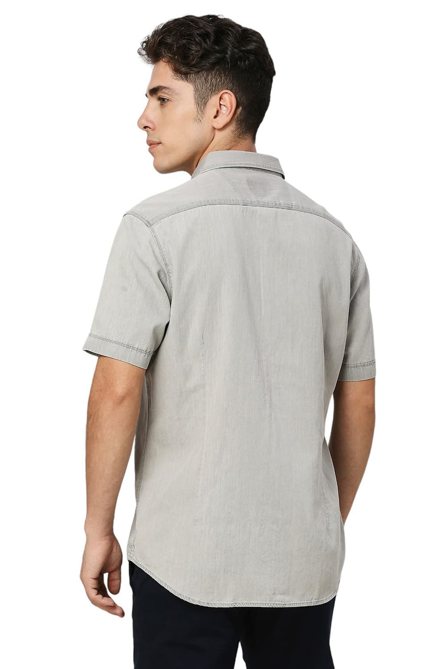 BASICS SLIM FIT ASPHALT BLACK COTTON SULPHUR HALFSLEEVES SHIRT
