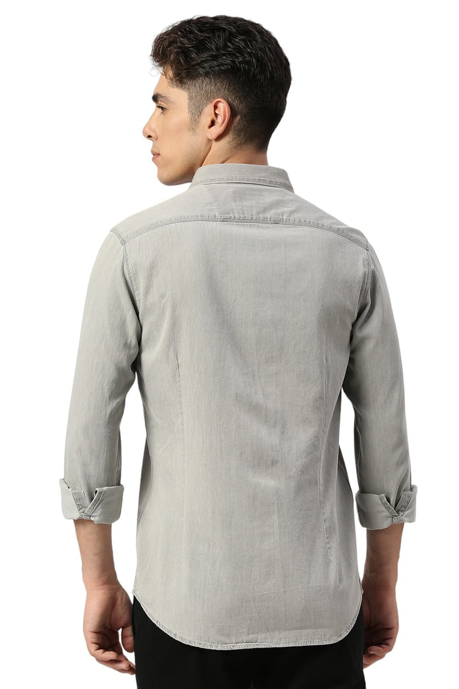 BASICS SLIM FIT ASPHALT BLACK COTTON SULPHUR SHIRT