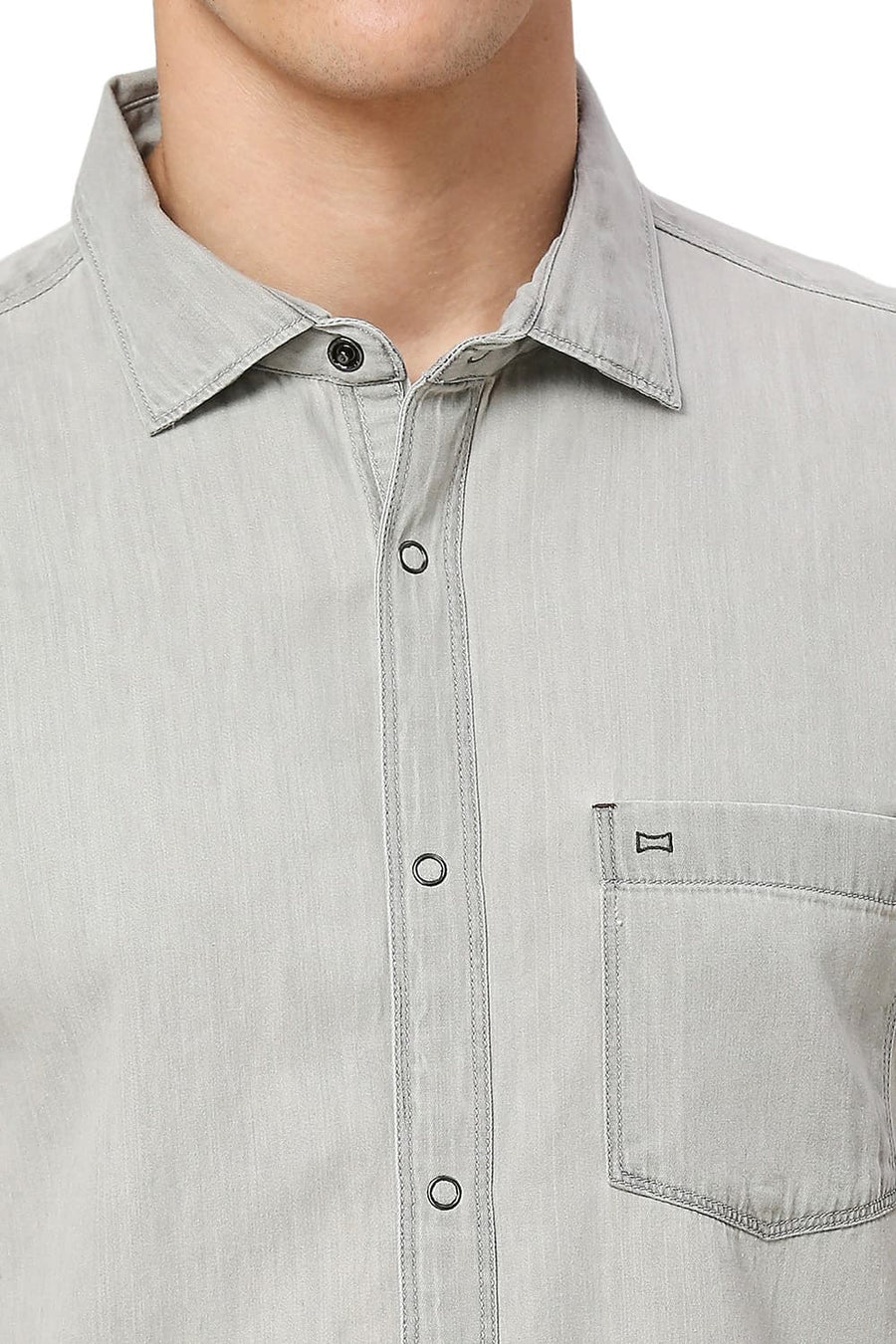 BASICS SLIM FIT ASPHALT BLACK COTTON SULPHUR HALFSLEEVES SHIRT