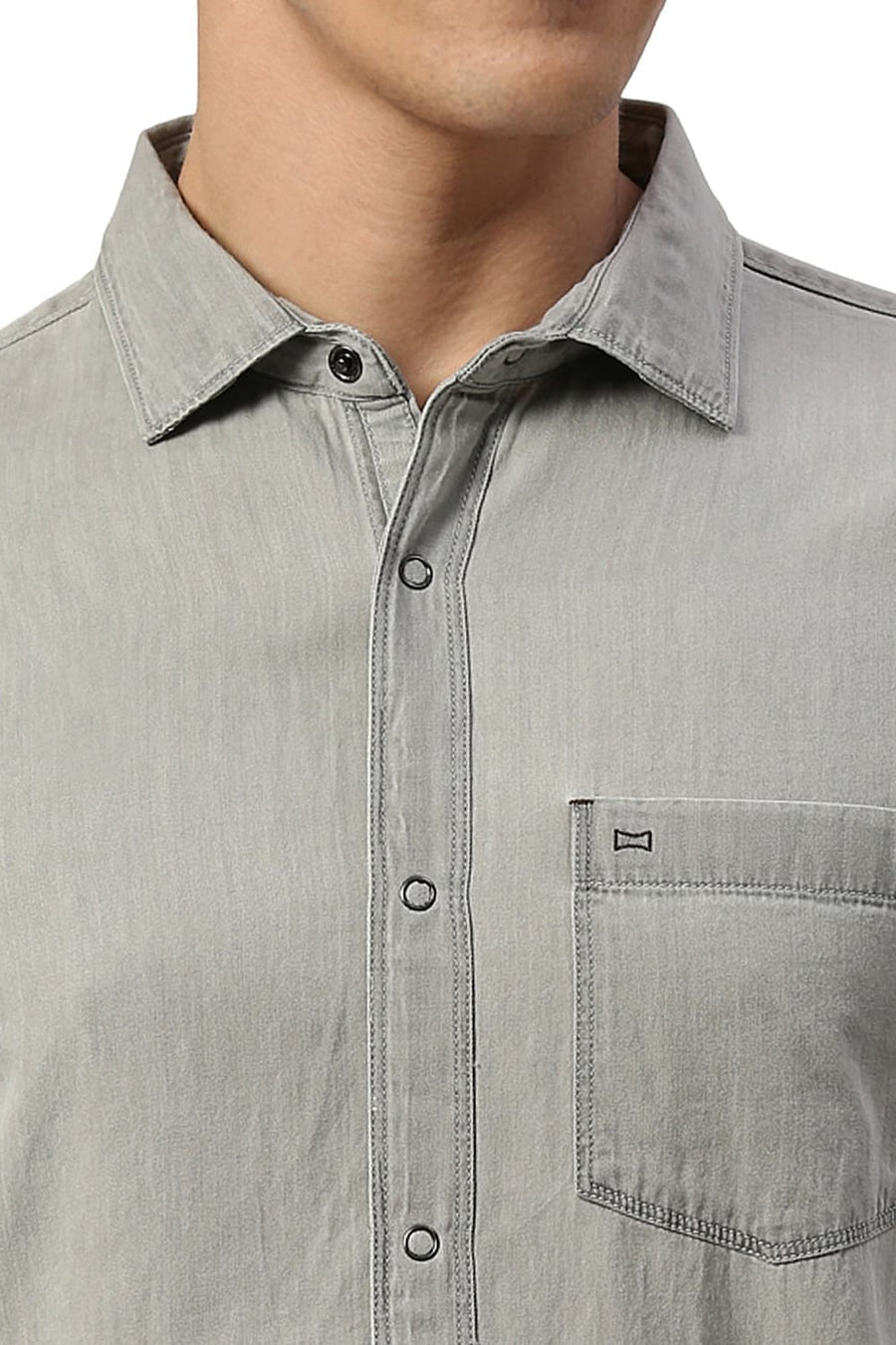 BASICS SLIM FIT ASPHALT BLACK COTTON SULPHUR SHIRT