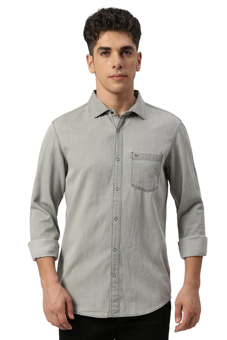 BASICS SLIM FIT ASPHALT BLACK COTTON SULPHUR SHIRT