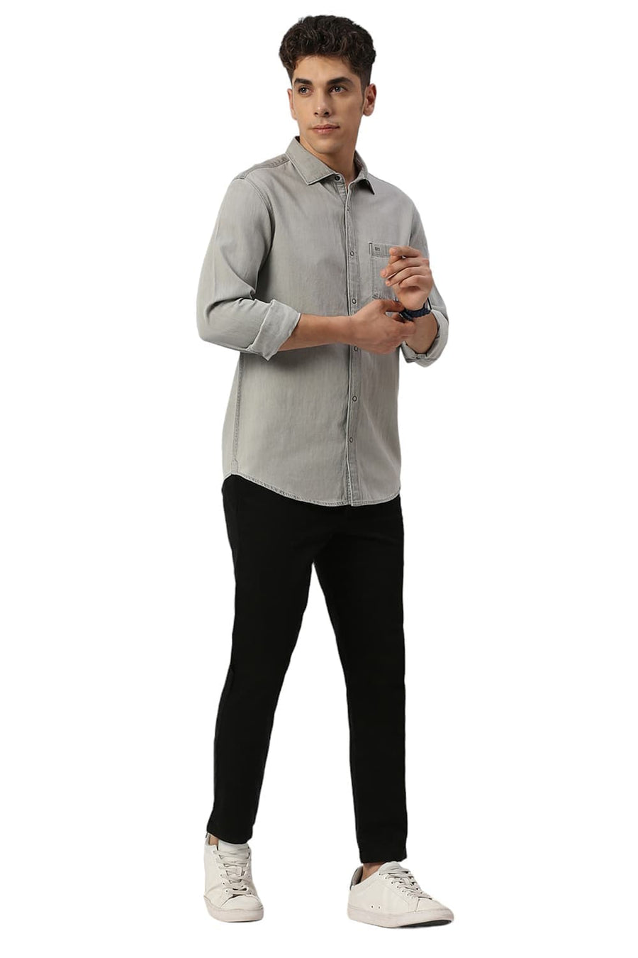 BASICS SLIM FIT ASPHALT BLACK COTTON SULPHUR SHIRT