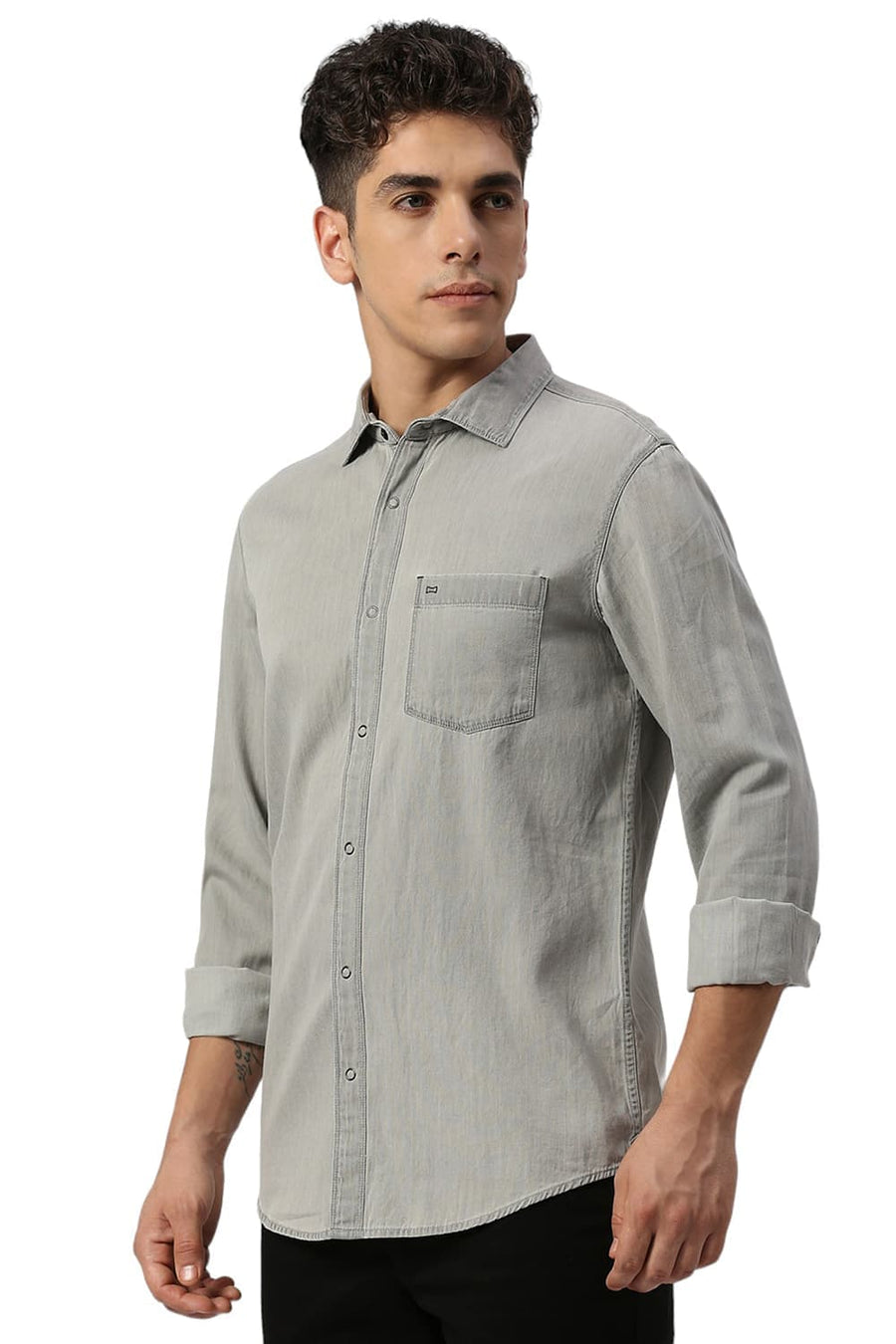 BASICS SLIM FIT ASPHALT BLACK COTTON SULPHUR SHIRT