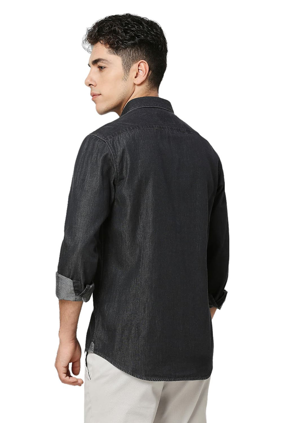 BASICS SLIM FIT MAGNET BLACK COTTON SULPHUR SHIRT