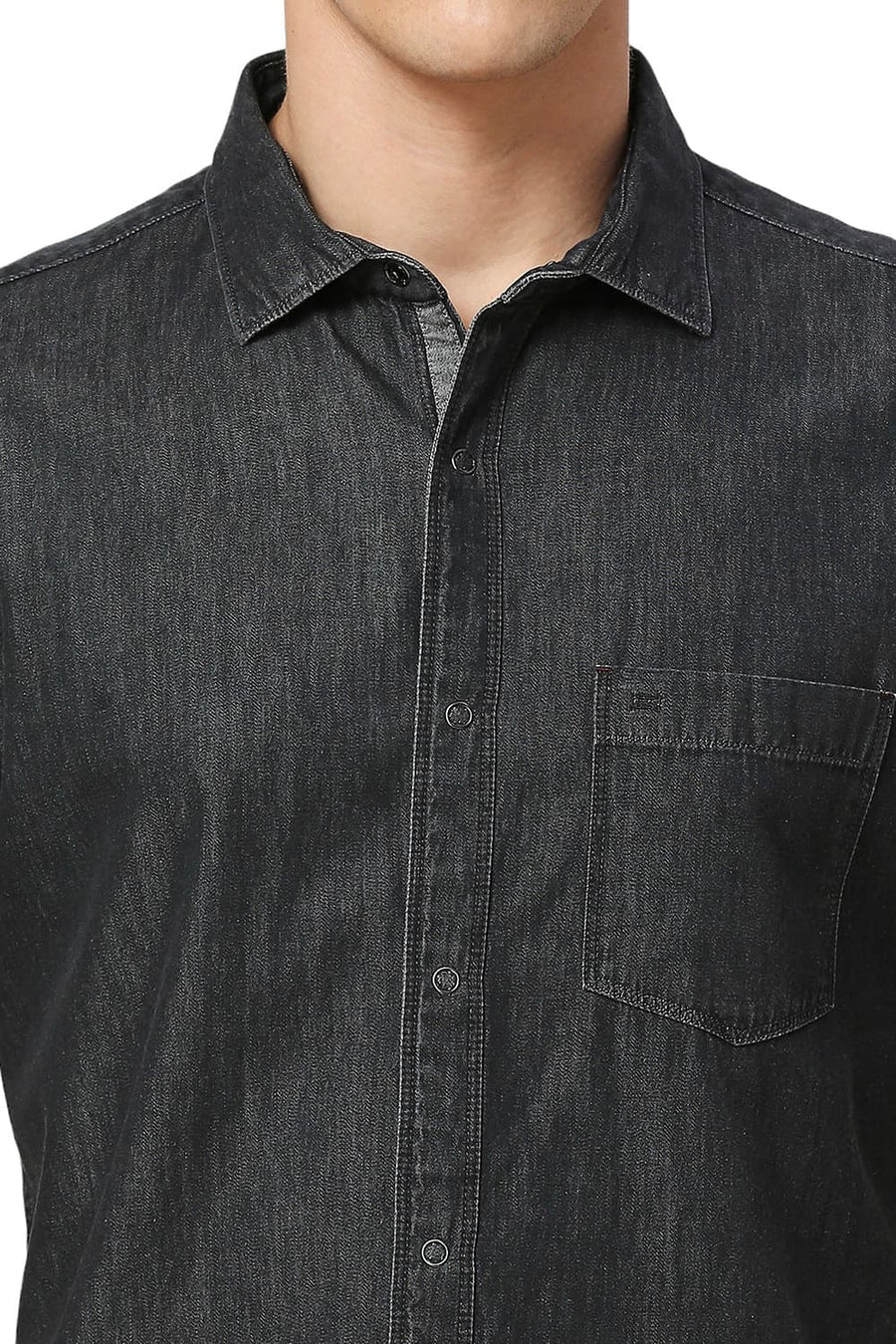 BASICS SLIM FIT MAGNET BLACK COTTON SULPHUR HALFSLEEVES SHIRT