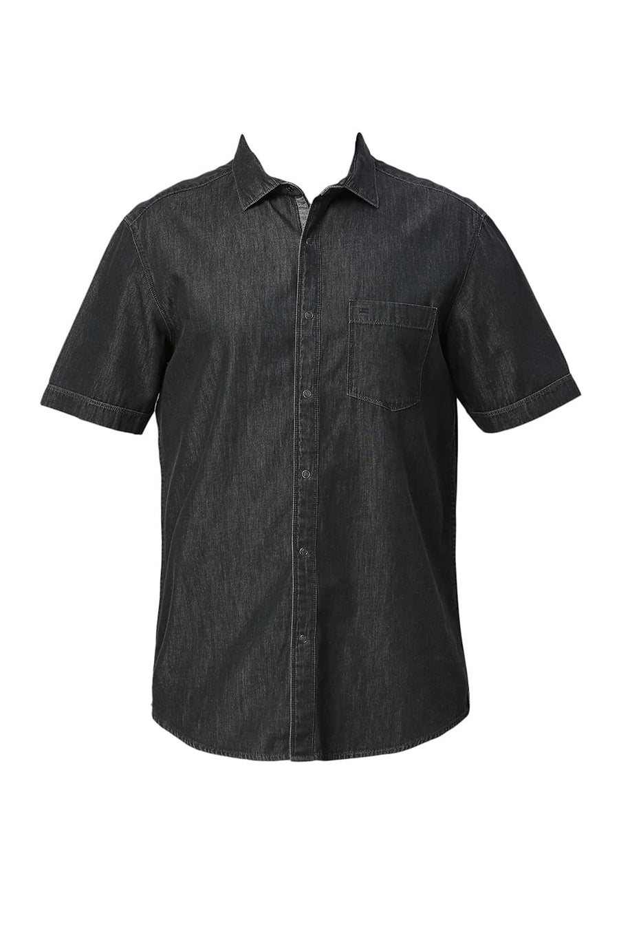 BASICS SLIM FIT MAGNET BLACK COTTON SULPHUR HALFSLEEVES SHIRT