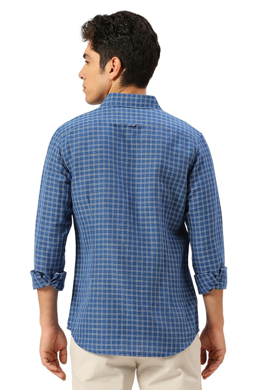 BASICS SLIM FIT VALLARTA BLUE COTTON LINEN CHECKS SHIRT