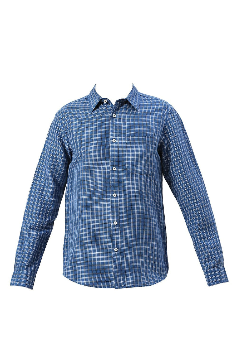 BASICS SLIM FIT VALLARTA BLUE COTTON LINEN CHECKS SHIRT