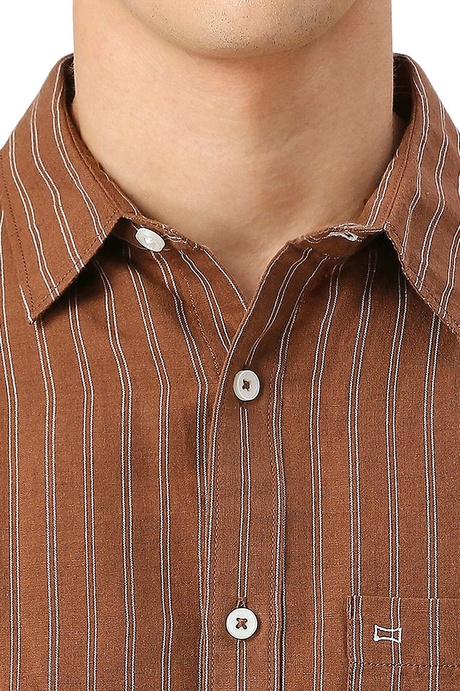 BASICS SLIM FIT DACHSHUND COTTON LINEN STRIPE SHIRT