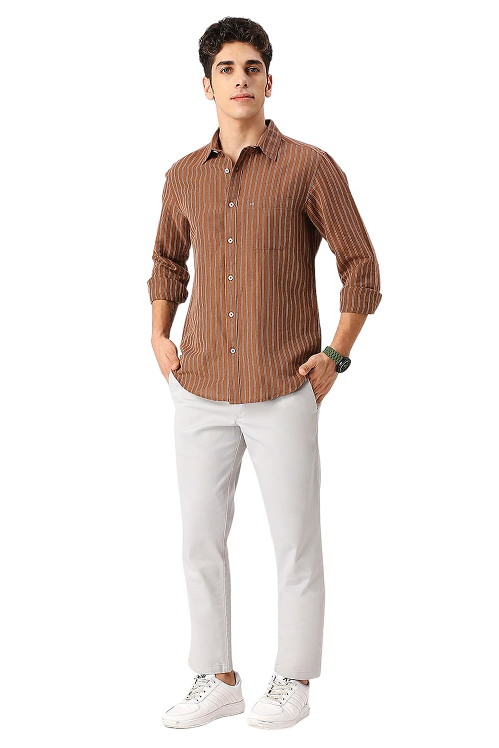 SLIM FIT COTTON LINEN STRIPE SHIRT