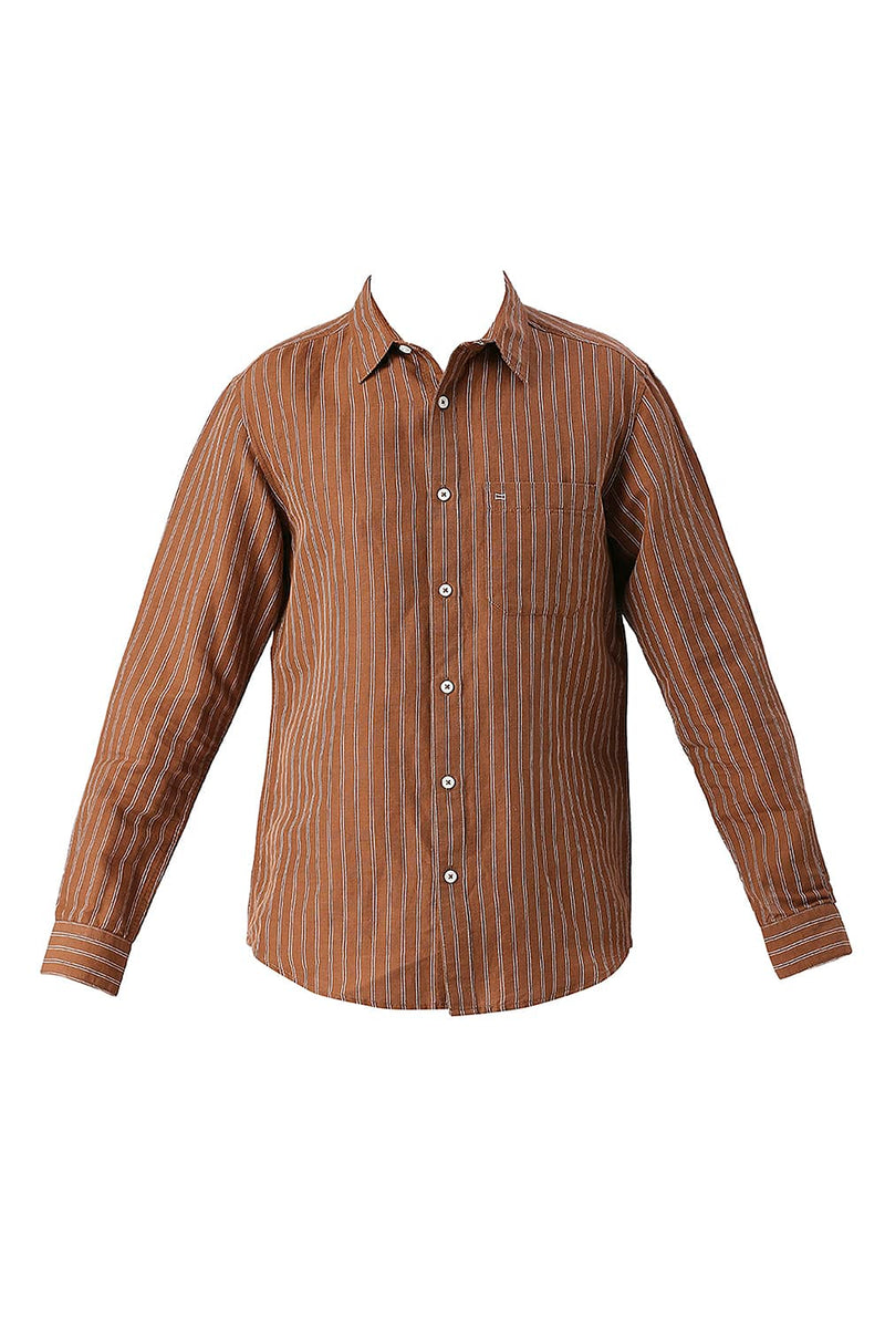 SLIM FIT COTTON LINEN STRIPE SHIRT