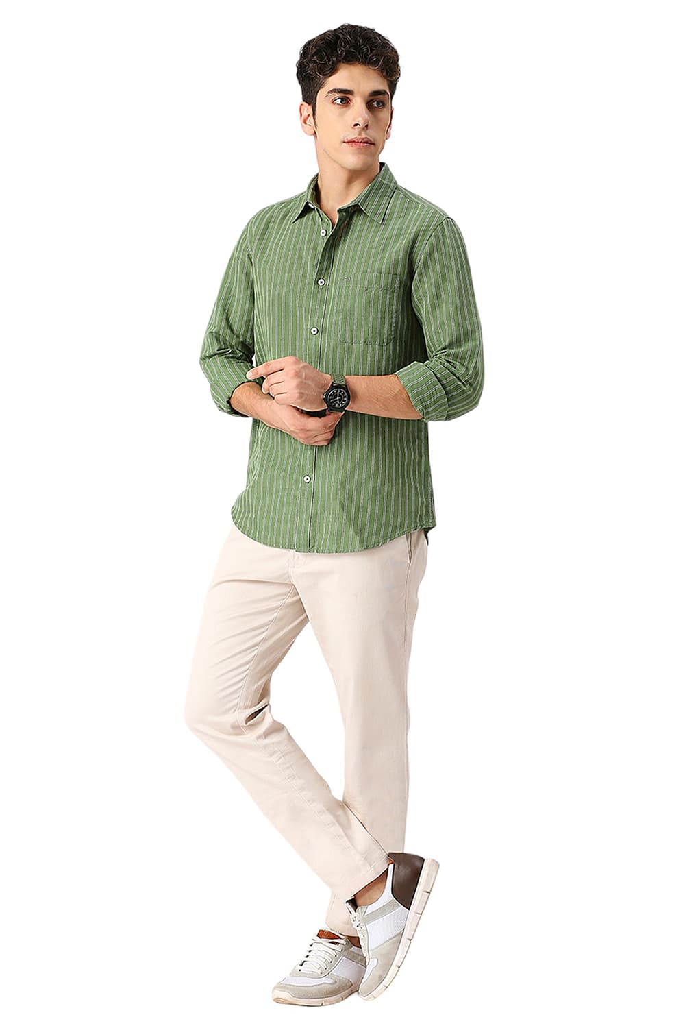 SLIM FIT COTTON LINEN STRIPE SHIRT