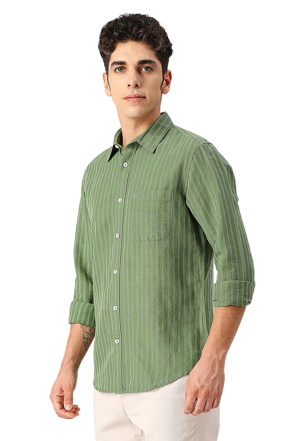 SLIM FIT COTTON LINEN STRIPE SHIRT