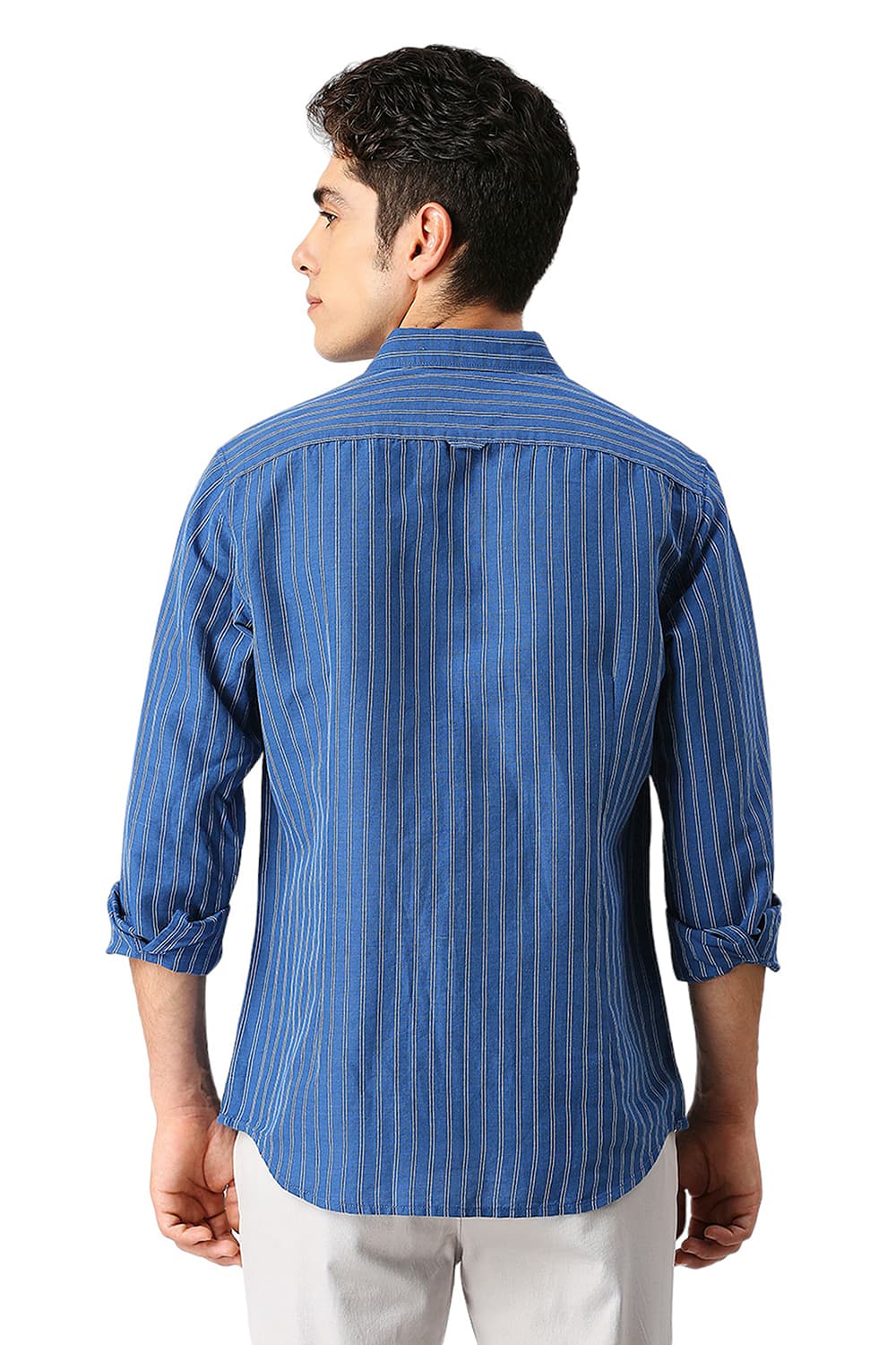 SLIM FIT COTTON LINEN STRIPE SHIRT