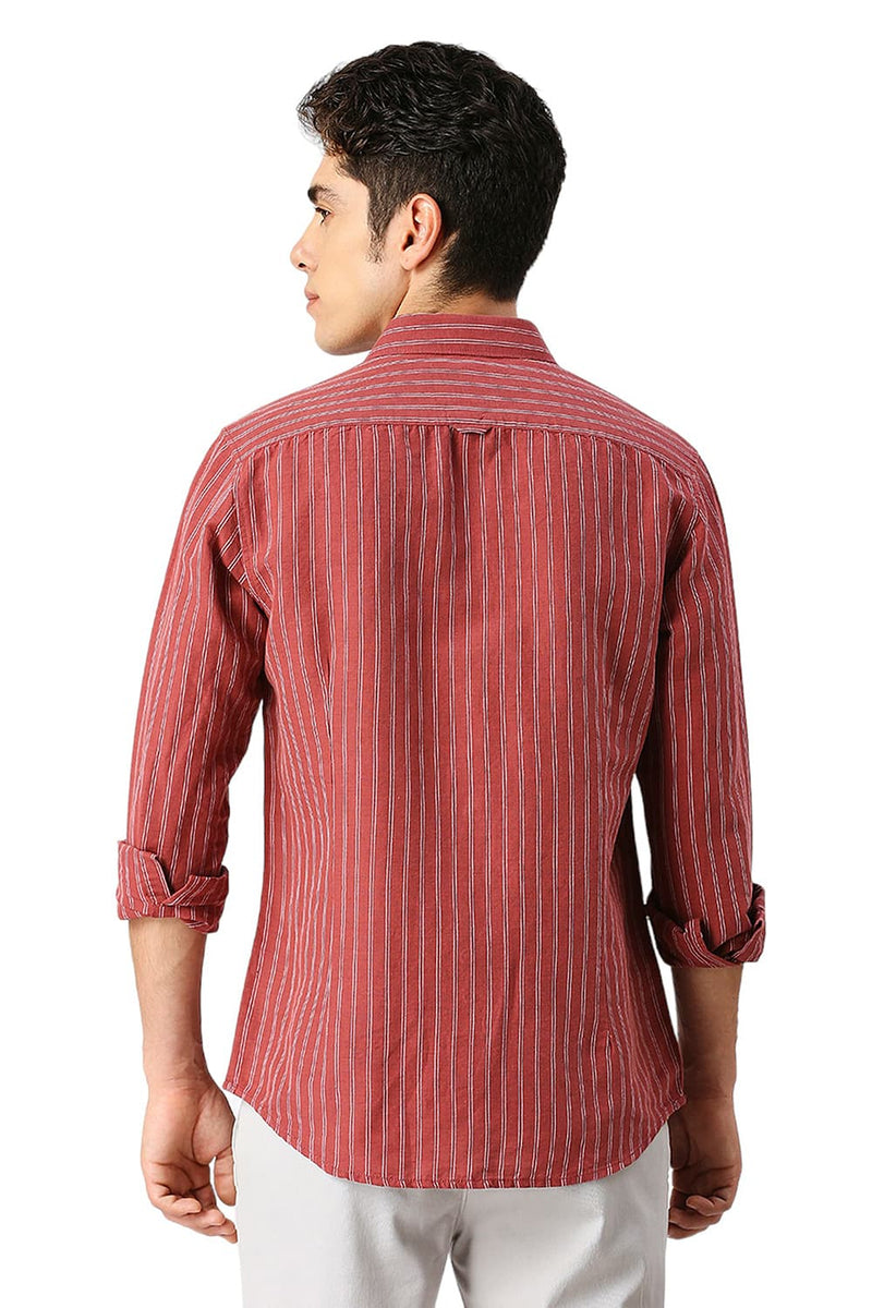 SLIM FIT COTTON LINEN STRIPE SHIRT