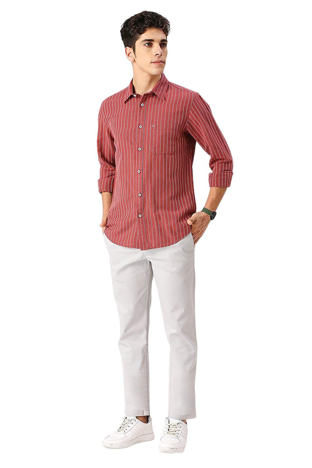 SLIM FIT COTTON LINEN STRIPE SHIRT