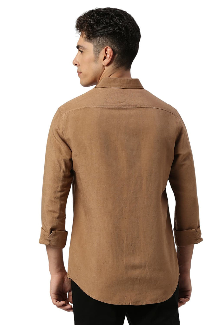 BASICS SLIM FIT TIGER KHAKI VISCOSE LINEN SHIRT