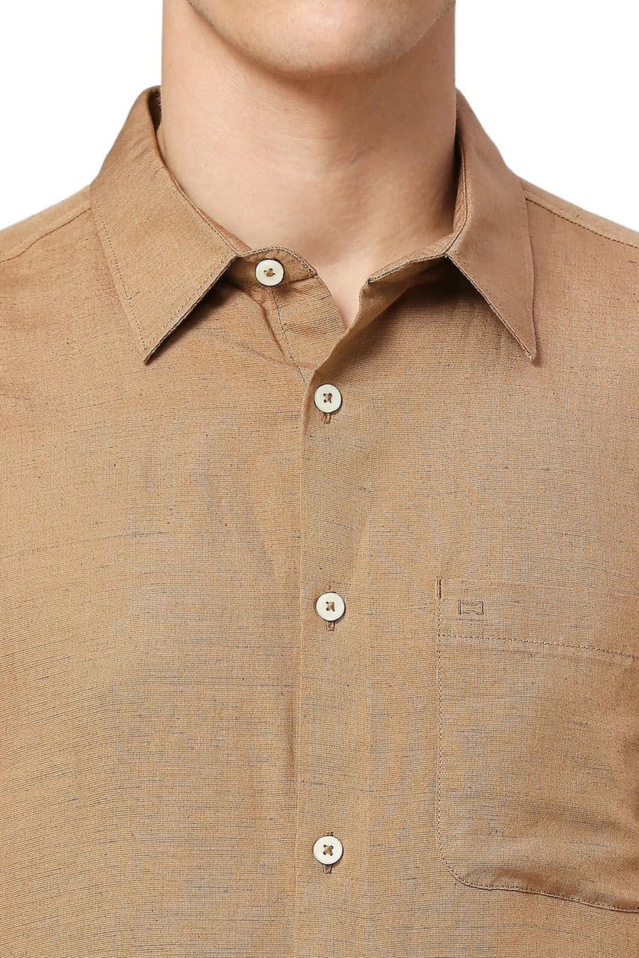 BASICS SLIM FIT TIGER KHAKI VISCOSE LINEN HALFSLEEVES SHIRT