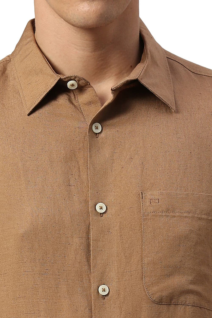 BASICS SLIM FIT TIGER KHAKI VISCOSE LINEN SHIRT